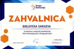 Zahvalnica za doprinos u realizaciji manifestacije "Dani maternjeg jezika"